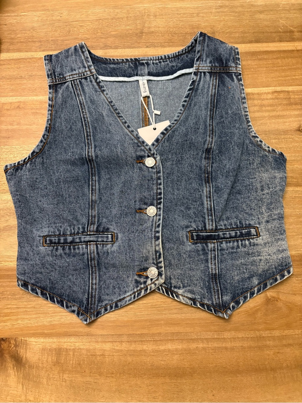 NWT Elleven Washed Denim Vest Y2K Western Button Front Size L